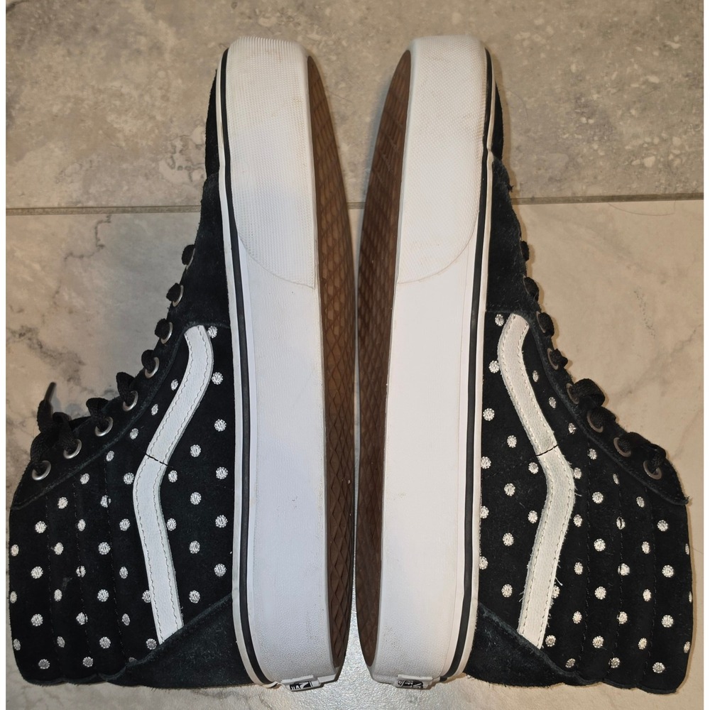 Vans Sk8-Hi Top Black Suede Silver Polka Dot Sneakers M8.5 W10 Skater